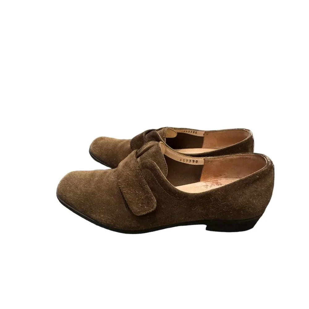 Salvatore Ferragamo size 5 green suede flats square toe